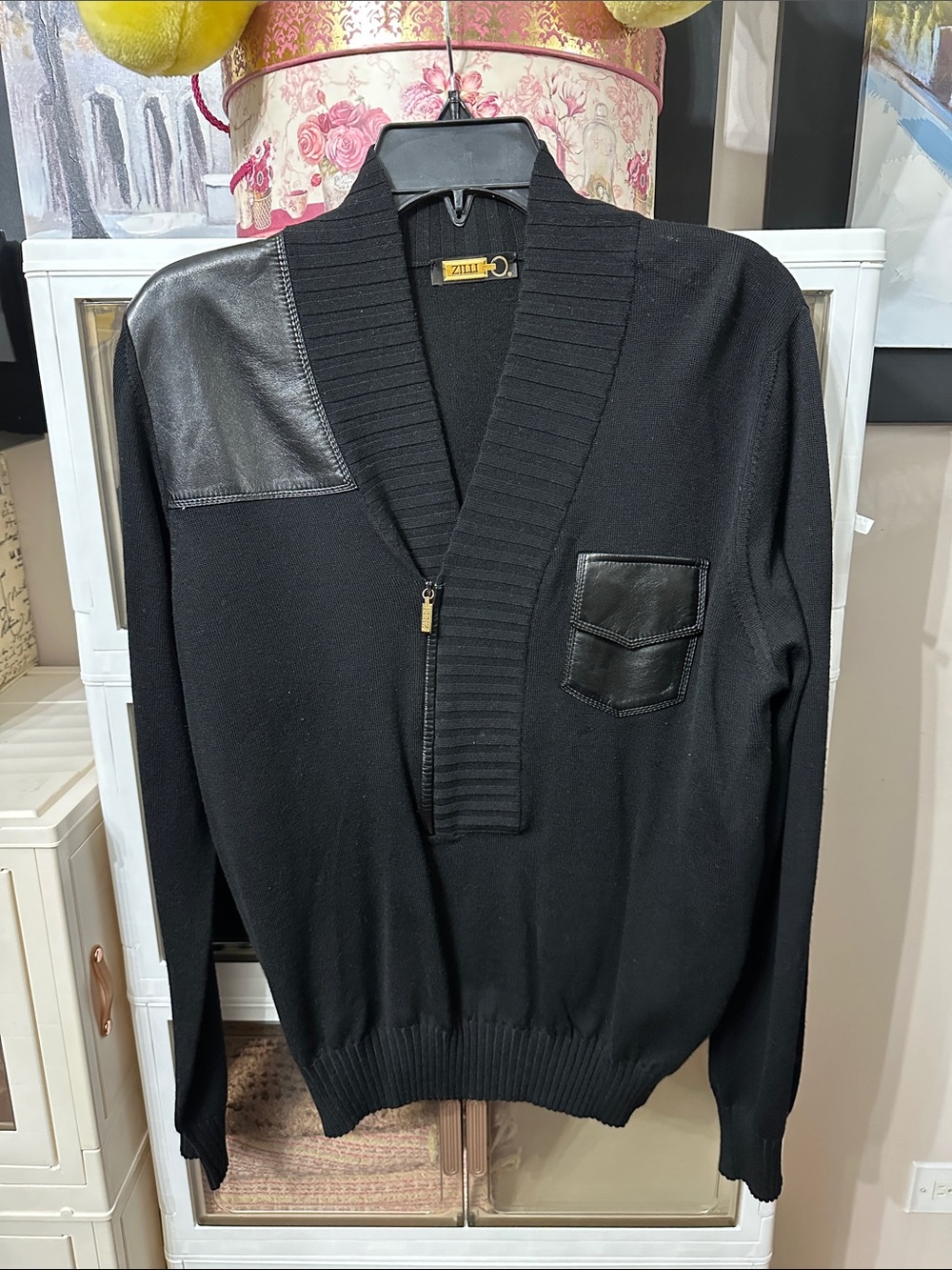 Zilli Black Zip-Front Sweater with Leather Trim